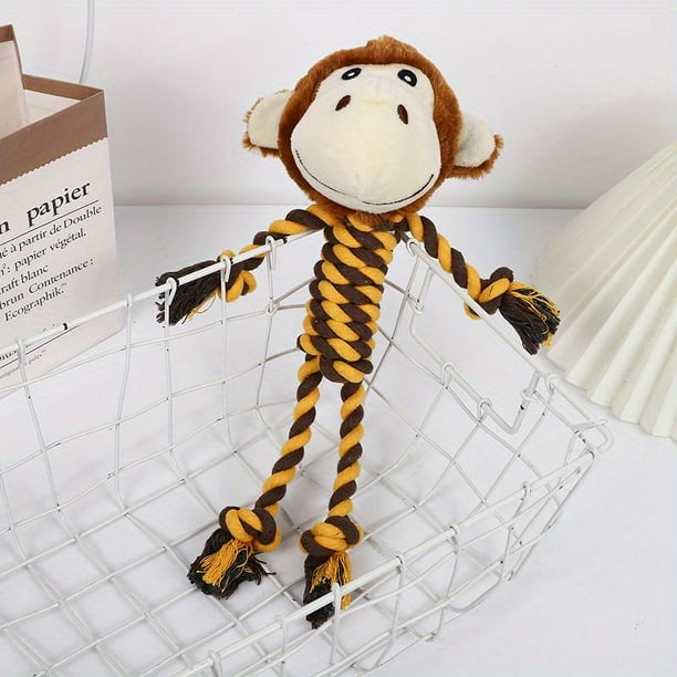 Plush Dog Chew Toy, Durable Squeaky Dog Toys Cute Rope Animal Dog Toy With Rope