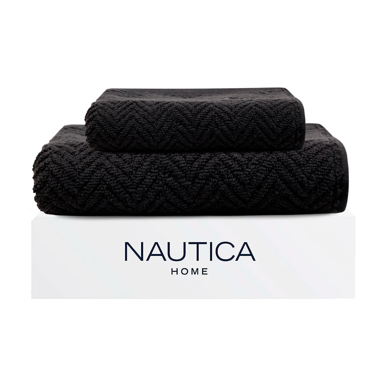 Set 2 Toallas Nautica Vis Cara+mano 100% Algodón Alta Calidad Negro