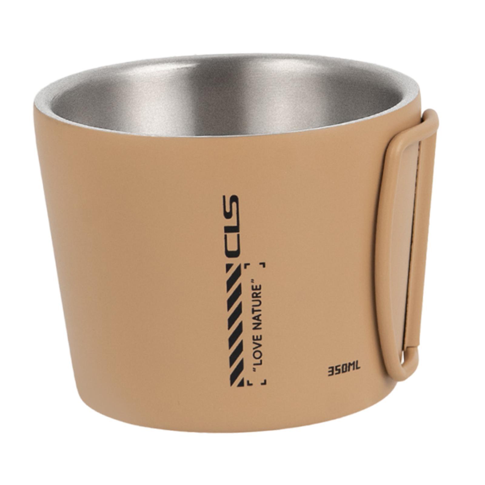 Magideal - Taza De Camping, Taza De Café, Taza Térmica, Taza Para Exteriores, Taza De Té, De Acero Inoxidable De Doble Pared Con Asa Plegable Para Las Mañanas Fr Caqui