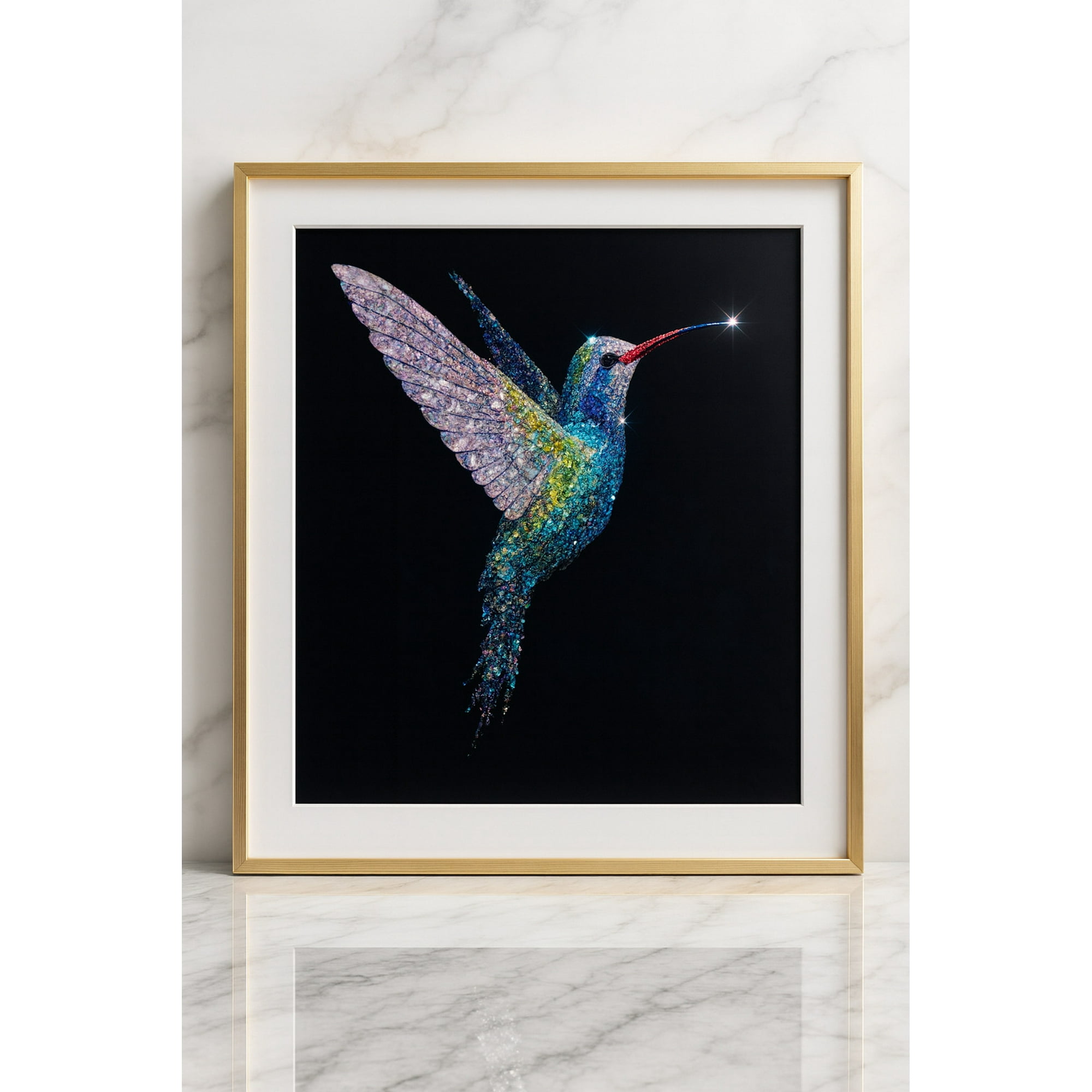 Decostilo - Cuadro Colibrí Con Marco Dorado Derecho 60x60cm