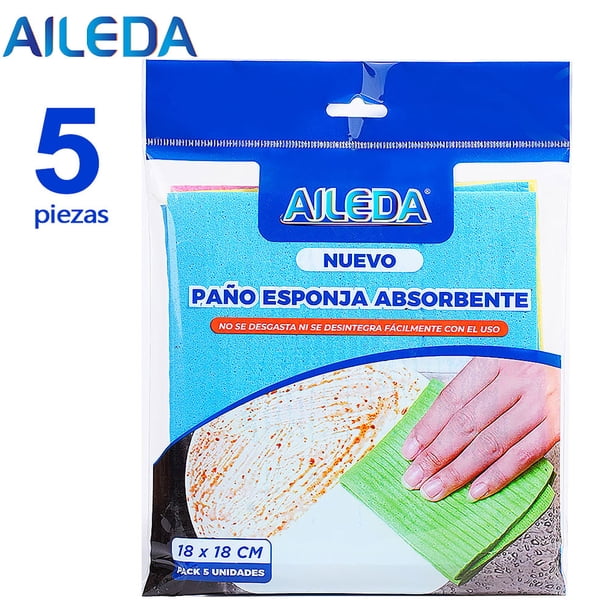 Paño De Limpieza Aileda Paño Esponja Absorbente Celeste - Amarillo - Rosa 5 u Paño Esponja Ultra Absorbente Multiuso 18x18cm