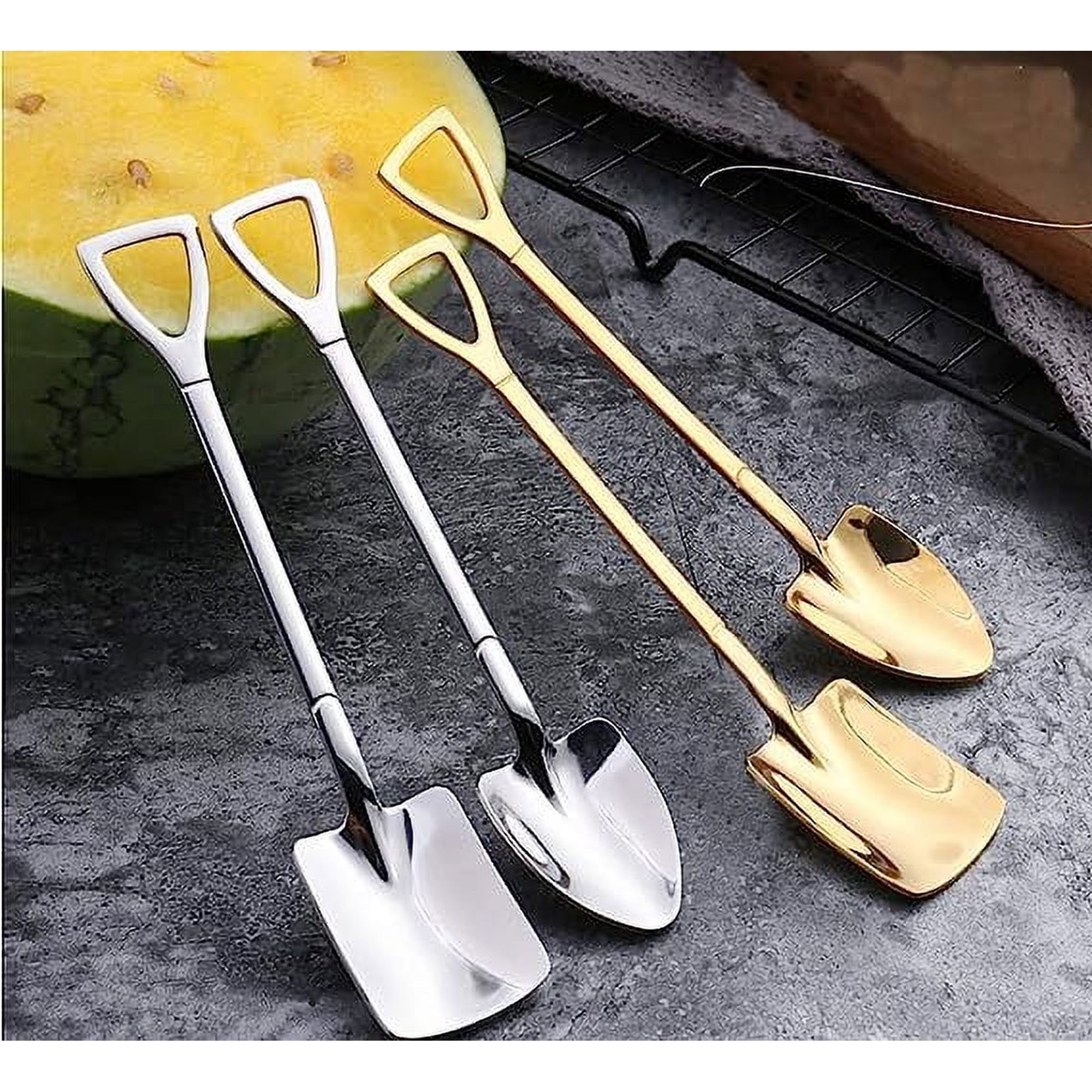 Xmhytop Cucharas De Café , Pala Universal, Cuchara Creativa De Acero Inoxidable Para Té,postre Cuchara De Helado Cuchara De Condimentos De Cocina O Especias (6,5 Pulgadas - 2 Oro 2 Plata) 4pcs