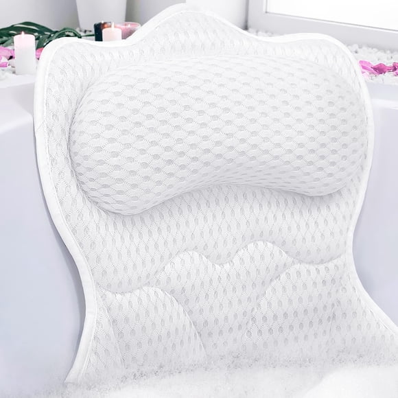 Almohada de baño REEZEIVI para bañera con soporte para cuello y espalda, color blanco