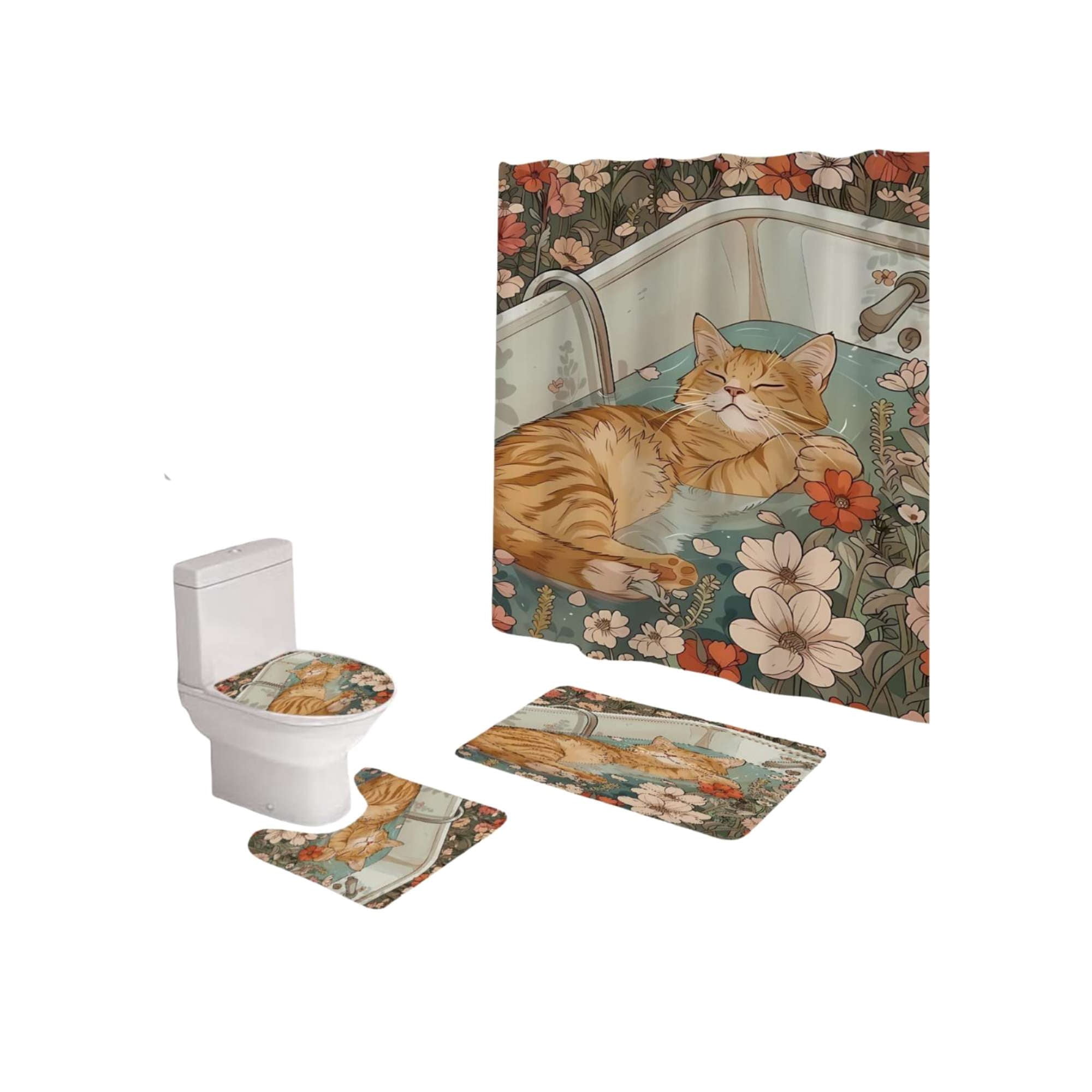 Mylhogar - Set De Baño 5 Piezas Cortina Mas Alfombras Mas Forro De Ducha