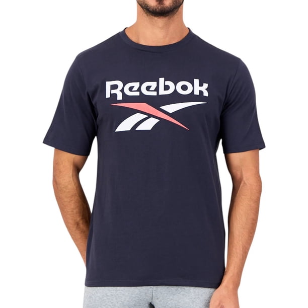 Polera Hombre Reebok Deportiva Algodón Logo Frontal Azul Navy