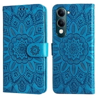 Funda Tipo Cartera Foxdock Para Vivo Y04 , Diseño Girasol En Relieve, Cuero Pu, Cierre Magnético, Soporte Y Tarjetero