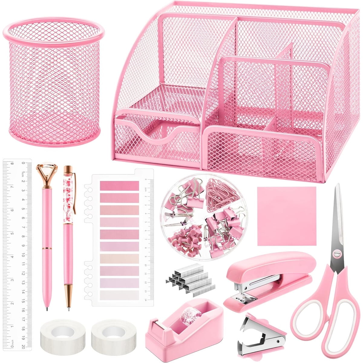 Set Oficina Fayoo 11 Piezas Organizador Escritorio Rosado