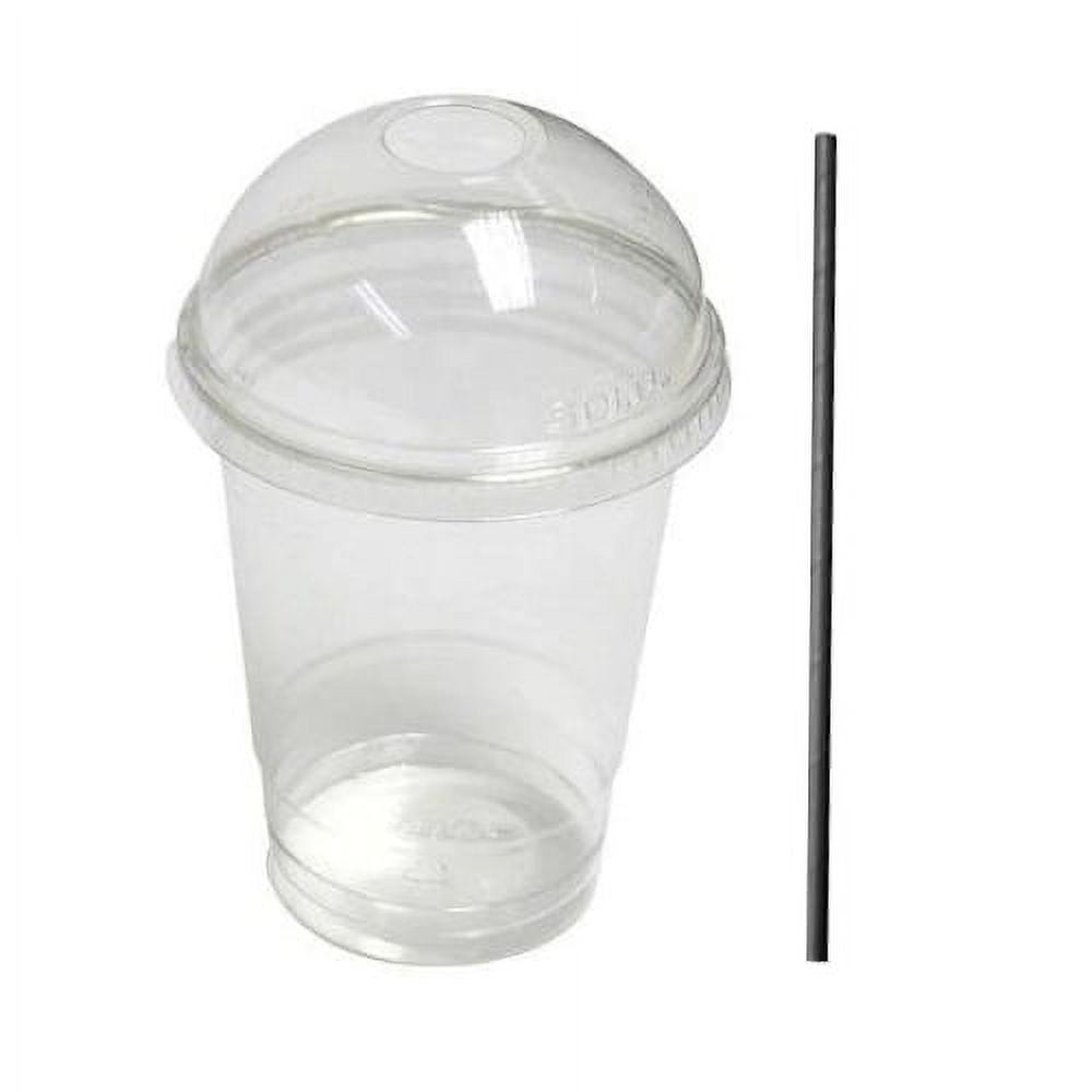 De Gaune - Vasos Plásticos Con Tapa Domo Y Bombilla Negra/ 16oz (50 Unidades)