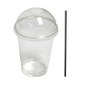 De Gaune - Vasos Plásticos Con Tapa Domo Y Bombilla Negra/ 16Oz (50 Unidades)
