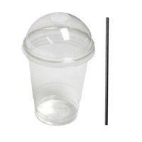 De Gaune - Vasos Plásticos Con Tapa Domo Y Bombilla Negra/ 16Oz (50 Unidades)