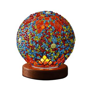 Ioensy - Lámpara De Noche Táctil Con Forma De Bola De Mosaico De Vidrio Táctil Para Decoración Del Hogar Y El Dormitorio, Color Naranja
