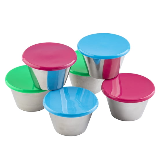 Cazuelitas Tablecraft 85 ml, juego de 6 con tapas de colores variados