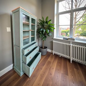 Arca Muebles - Vitrina De Madera Vintage 90X40X180 Color Verde Con Madera Natural