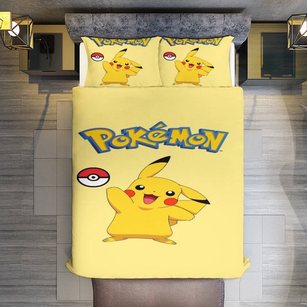3 Piece Bedding SetCartoon PokemonComforter Set for Kids Boys Teen Tween 3D Lightweight Microfiber Bedding Sets