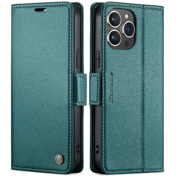 CaseMe tipo cartera iPhone 15 Pro Max con cierre magnético, RFID, tarjetero, soporte, carga inalámbrica
