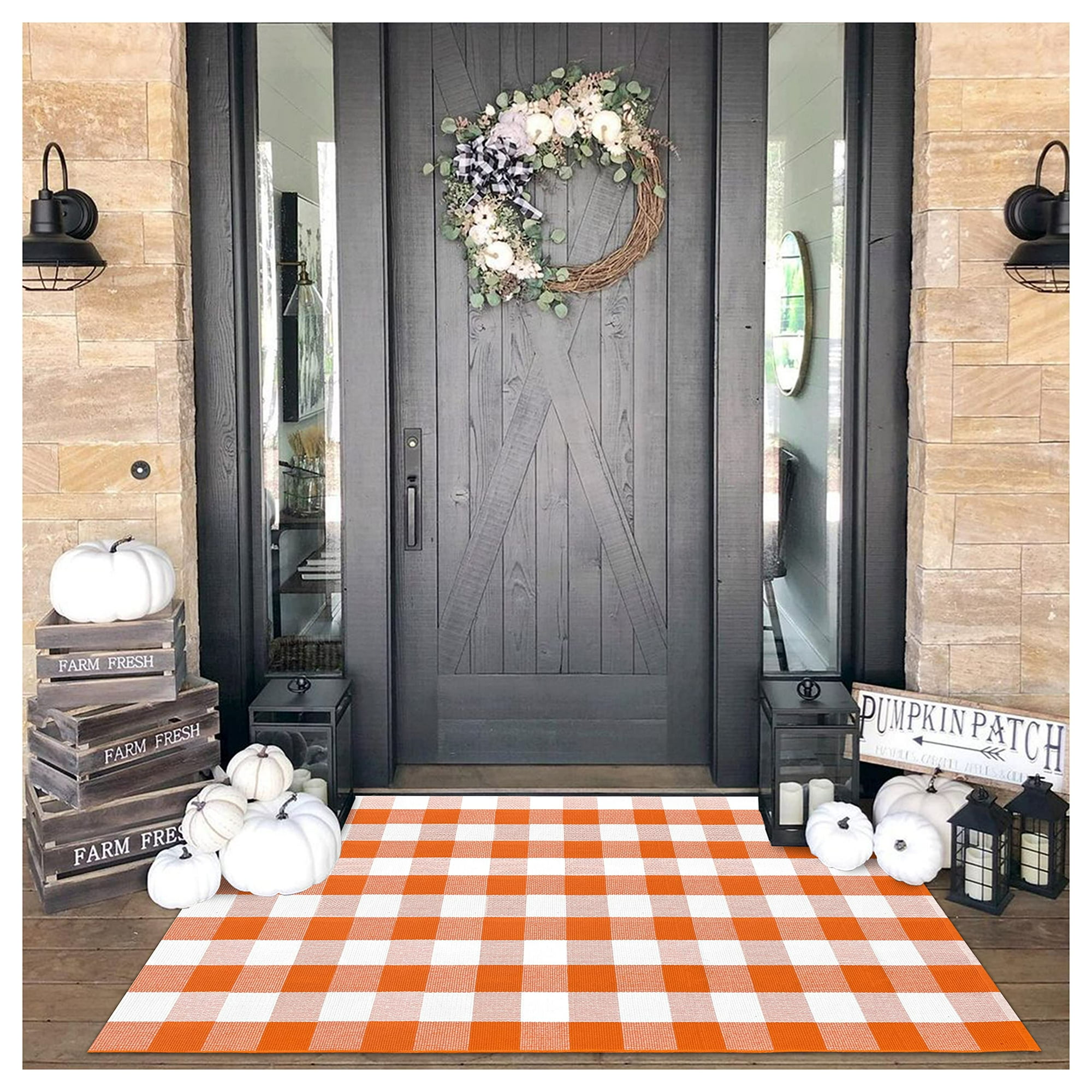 Alfombra Kilococo Buffalo Plaid 120x180 Cm Naranja Para Exterior, Halloween
