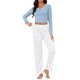thumbnail image 2 of INSPIRE CHIC Conjuntos de Pijama de 2 Piezas para Mujer con Encaje, Tops de Manga Larga, Pantalones Casuales con Estampado de Corona, Ropa de Dormir Acanalada M azul, 2 of 6
