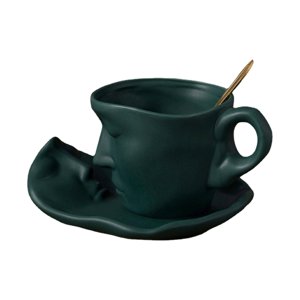 Magideal - Taza De Cara Humana 3D Taza De Té Y Juego De Platillos Tazas De Café Expreso Arte Abstracto 260 Ml Taza De La Para Bebidas De Bebidas , Verde