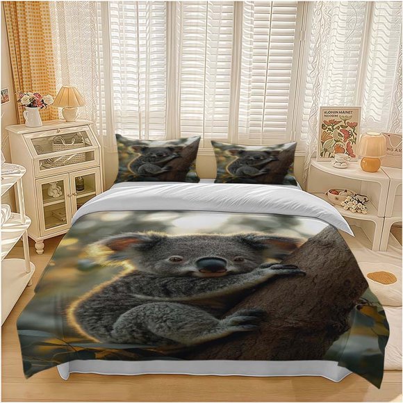 Koala Hugging a Tree Heartwarming Moment Pattern Set Soft and Comfortable Bedding Set