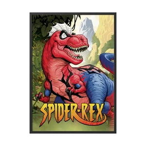 Creango - Cuadro Poster Enmarcado Spiderrex Spiderman Dinosaurio Decorativo