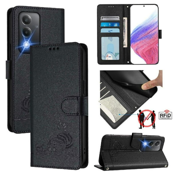 Funda tipo cartera FOXDOCK para OPPO A3 PRO 5G con soporte, ranuras, RFID, diseño de gato