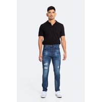 Idem - Jeans Hombre Skinny Azul Focalizado Con Destroyer Pintado 46
