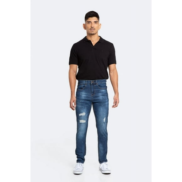Jeans Hombre Skinny Azul Focalizado Con Destroyer Pintado 46