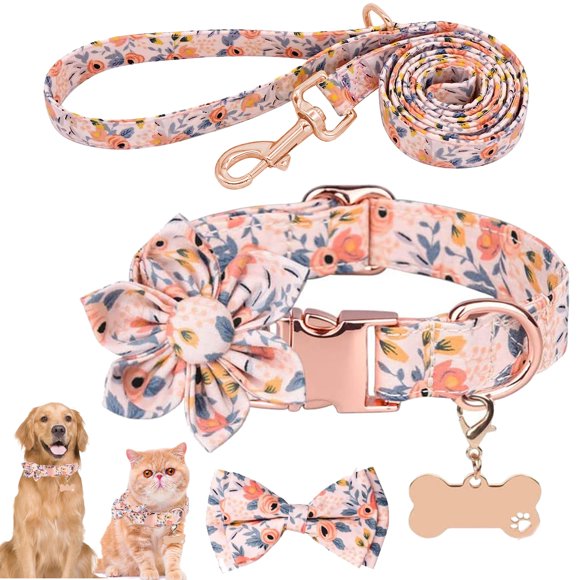 Set de Collar y Correa para Perro HMTRADE Floral Ajustable L Naranja
