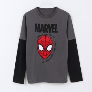 Polera Doble Manga Niño Spiderman Face Gris Marvel
