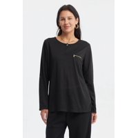 Fashionspark - Polera Mujer Aplicación Cierre Negro