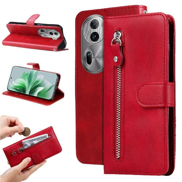 Funda con Cremallera para OPPO Reno 11 5G, Carcasa Cartera de Cuero PU con Soporte y Tarjetero
