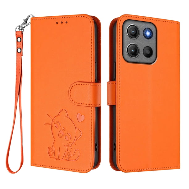 Motorola MOTO G15/G15 Power Funda Billetera de Gato, Naranja