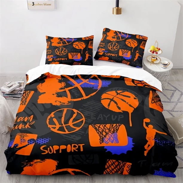 v2450 Bed Sheets Boys Basketball Bedding Set Sports Theme Ball Duvet Cover Full King For Teen Men Microfiber Competitive Game Comforter Cover 3-Piece Bedding Set (1 Duvet Cover + 2 Pillow Shams) Bed S