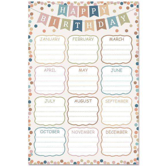 Calendario de cumpleaños VAkadamy 42 × 28,5 cm estilo boho para aula