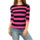 thumbnail image 5 of INSPIRE CHIC Camisetas de Mujer a Rayas Ajustadas con Mangas al Codo Cuello de Barco Fucsia Negro S, 5 of 7