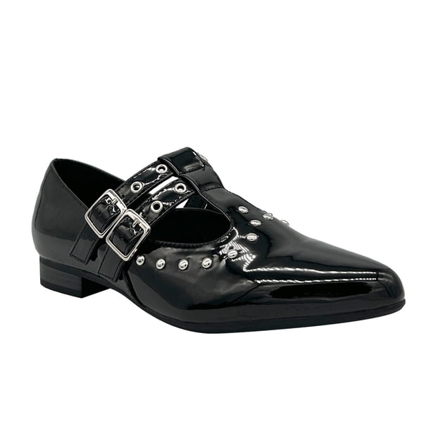 Ballerina para mujer, Negro doble correa con hebilla