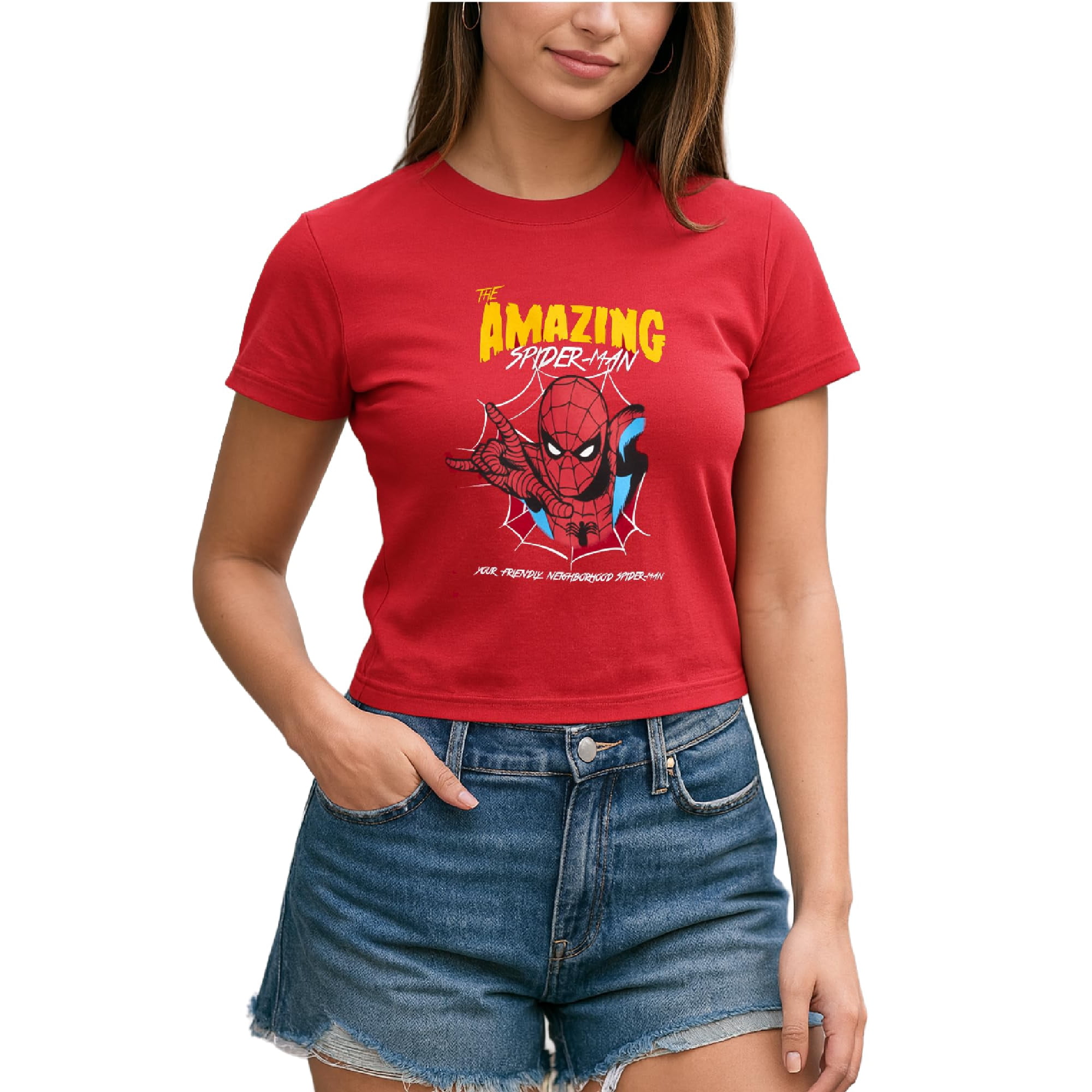 Remera Crop Gráfica Mujer Marvel Spider-man Roja Talle M