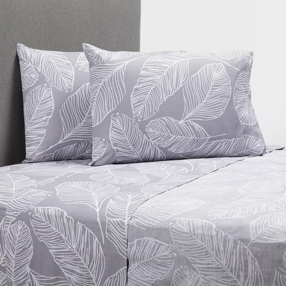 Sabana Zarina 2 P Estampada Hojas Gris