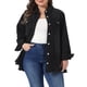 thumbnail image 1 of Chaqueta de mezclilla con botones para mujer de talla grande Agnes Orinda, solapa, manga larga, dobladillo sin rematar, camisa casual con bolsillo 2X negro, 1 of 6
