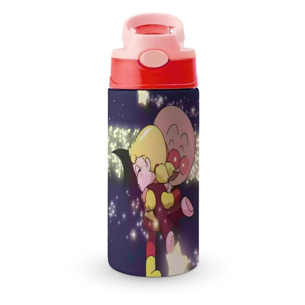 AnpanmanBotella de Agua con Tapa Pop Top de Un Toque, Acero Inoxidable, a Prueba de Fugas, para Deportes, Botella Infantil rosa 12 oz