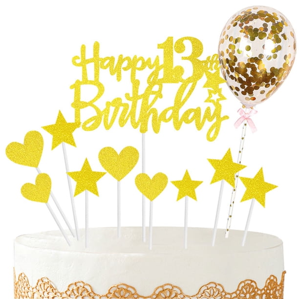 Juego de adornos para tarta de 13.º cumpleaños para feliz cumpleaños, adorno para tarta de feliz cumpleaños