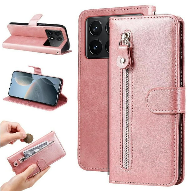 Funda con Cremallera para Xiaomi Poco X6 Pro, Carcasa Cartera de Cuero PU con Soporte y Tarjetero