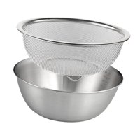 Magideal - Colador De Acero Inoxidable 2X304 Con Tazón Para Mezclar, Tazón Para Lavar Arroz, Colador, Juego De Coladores De Alimentos Para Frutas, Pasta, Ensalad 22Cm