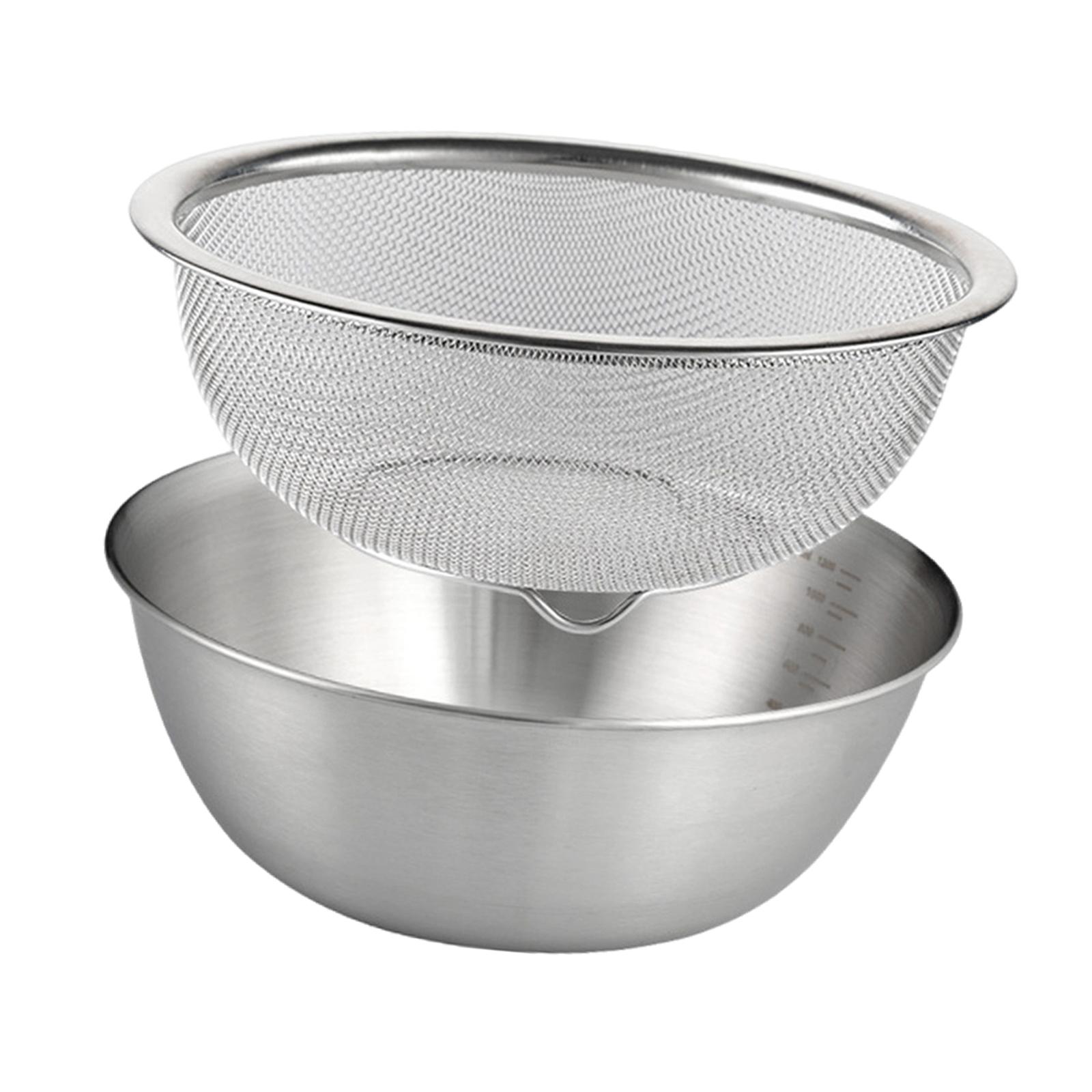 Magideal - Colador De Acero Inoxidable 2X304 Con Tazón Para Mezclar, Tazón Para Lavar Arroz, Colador, Juego De Coladores De Alimentos Para Frutas, Pasta, Ensalad 22Cm