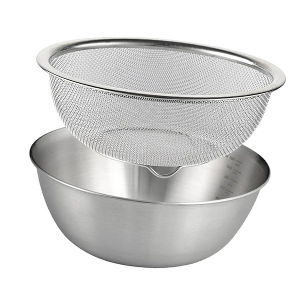 Colador de acero inoxidable 2x304 con tazón para mezclar, tazón para lavar arroz, colador, juego de coladores de alimentos para frutas, Pasta, ensalad 22cm