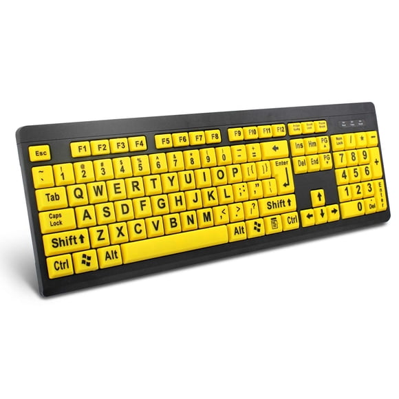 Teclado de ordenador BOOGIIO Large Print con cable USB amarillo+negro