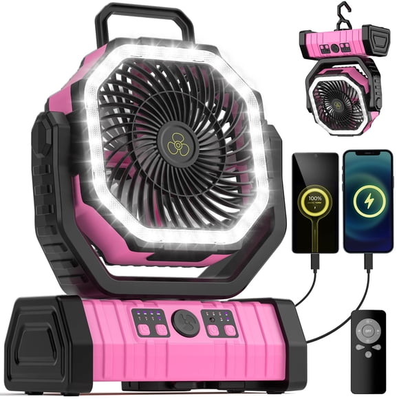 Ventilador de camping VOSFEEL 20000 mAh recargable con LED rosa