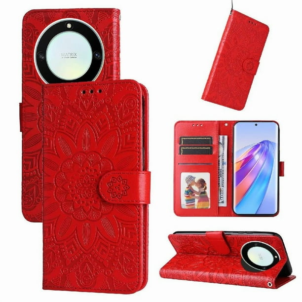Funda tipo cartera FOXDOCK para Honor X40 , diseño girasol en relieve, cuero PU, cierre magnético, soporte y tarjetero