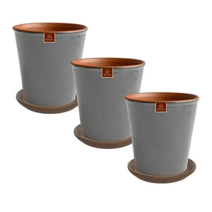 Pottery - Set De 3 Macetas Zaia 26 Cm Gris Matte Y Sus Platos
