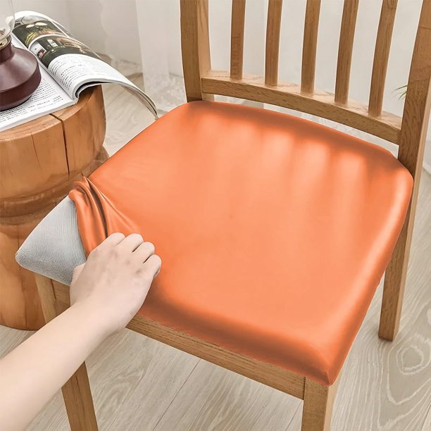 Xiao Hua Funda de asiento de cuero sintético PU - Juego de 2 piezas, tamaño grande (45-53 cm), impermeable, con elástico, ideal para sillas de cocina o del hogar. Color naranja.